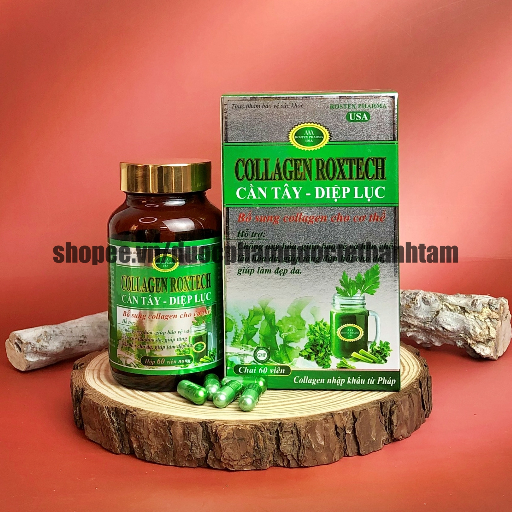 Viên uống trắng da COLLAGEN DIỆP LỤC CẦN TÂY hỗ trợ giảm cân, làm đẹp da, giảm nám mờ thâm – Hộp 60 viên