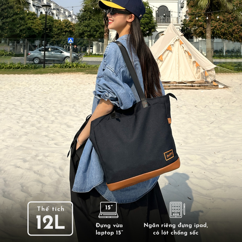 Túi Tote Reckless May Tote - Vải Polyester, Nhiều Ngăn Tiện Ích, Ngăn Laptop 14 Inch