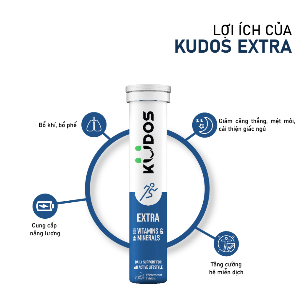Viên sủi 18 loại vitamin & khoáng chất KUDOS EXTRA bổ sung năng lượng hương Trái cây nhiệt đới (20 viên/ tuýp))
