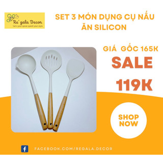 Set nấu ăn silicon cao cấp chịu nhiệt độ cao, tay cầm bằng gỗ không gây nóng,an toàn,dễ vệ sinh-Regala Decor