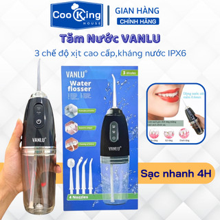 Máy tăm nước cầm tay vanlu tặng kèm 4 đầu nước - tăm nước vệ sinh răng miệng tiện lợi