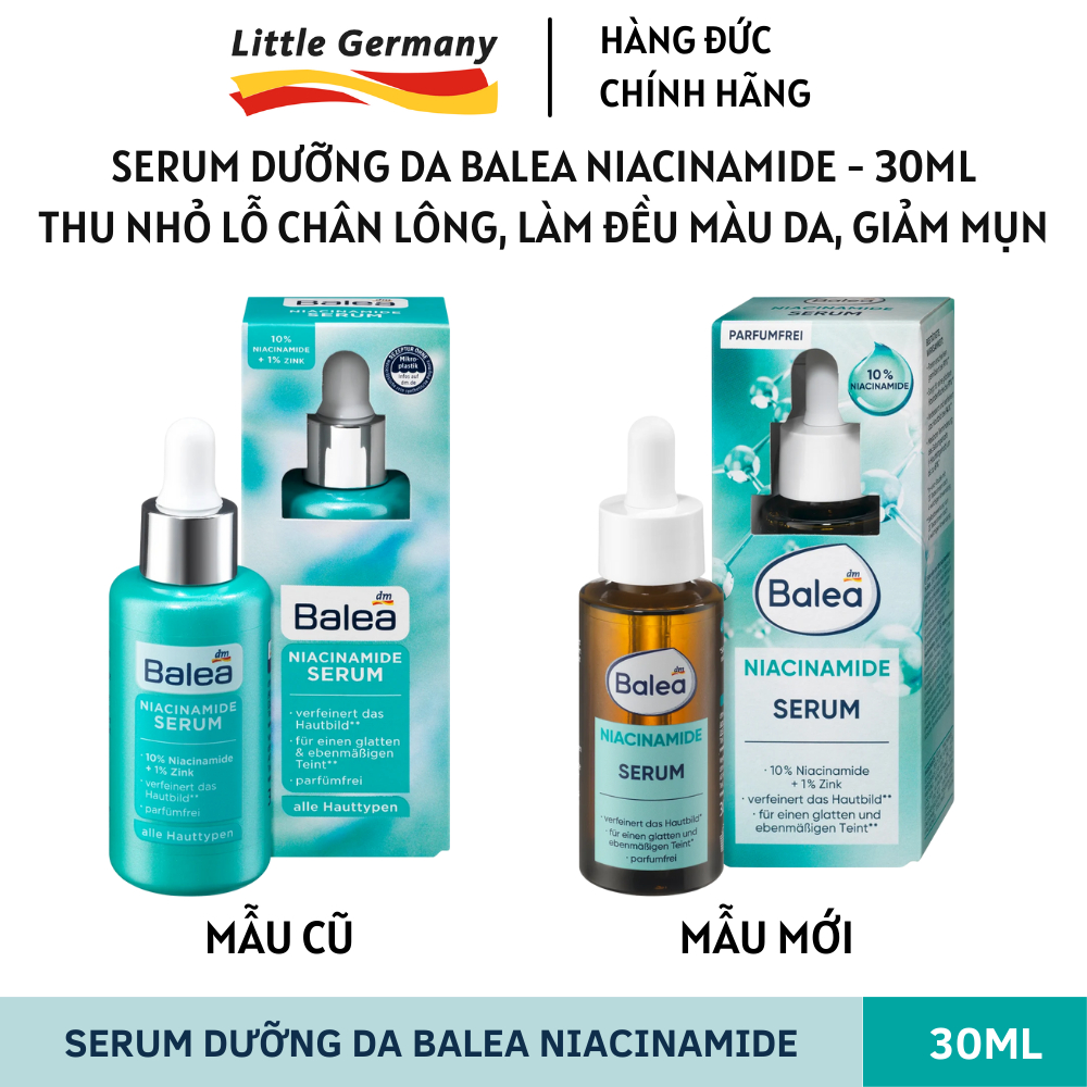 Serum Balea Đức Niacinamide 10%, Zinc 1% & Lô hội 30ml - Thu nhỏ lỗ chân lông, Làm đều màu, Cấp ẩm cho da