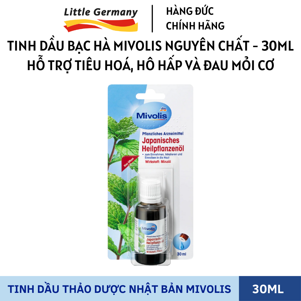 Tinh dầu bạc hà Mivolis nguyên chất 30ML - Hỗ trợ tiêu hóa, hô hấp, giảm căng thẳng, đau đầu và đau mỏi cơ - hàng Đức