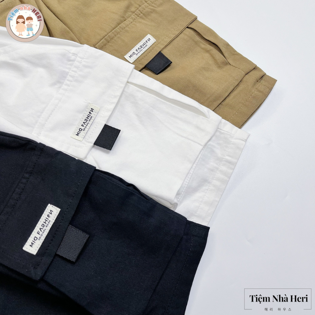 Quần kaki ngắn ba màu cho bé style Hàn Quốc Tiệm Nhà Heri size từ 11kg đến 28kg