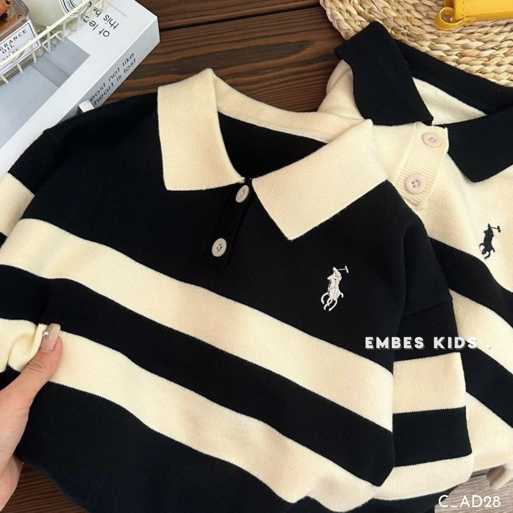 Áo polo dài tay cho bé trai, áo dài tay thu đông cho bé trai EMBES KIDS từ 11kg đến 31kg
