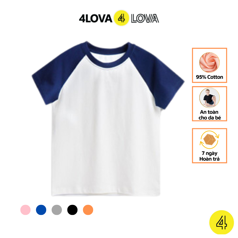 Áo thun cộc tay cho bé trai bé gái 4LOVA chất cotton co giãn phối màu tay kiểu dáng basic từ 8 - 27kg hàng chính hãng