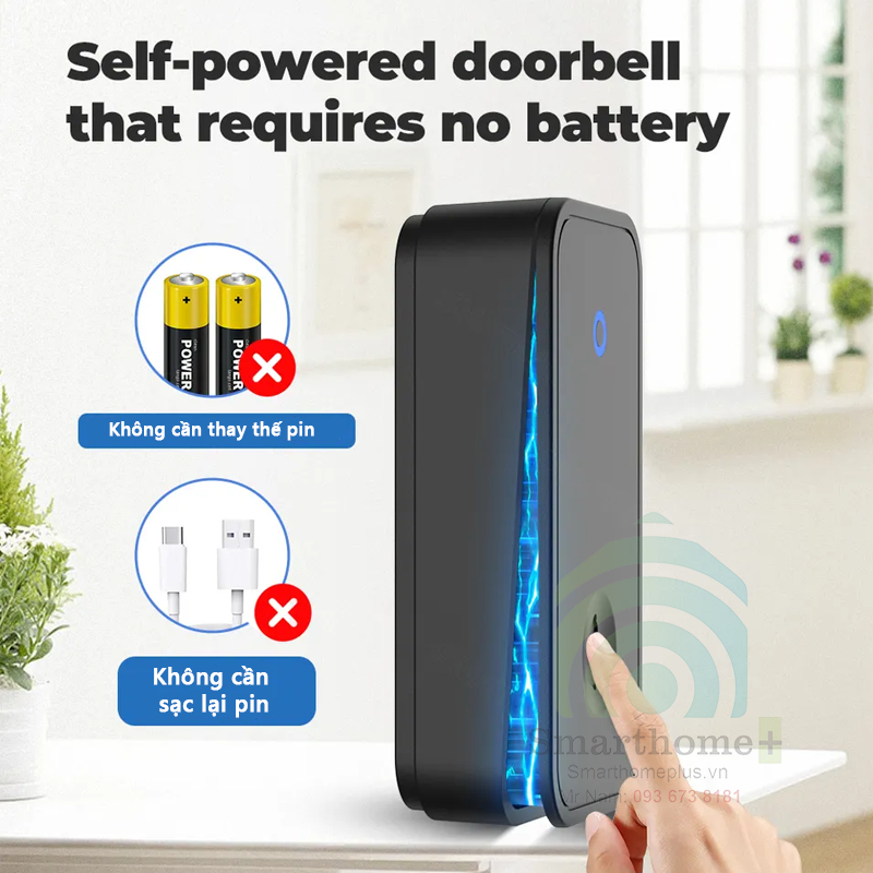 Chuông Cửa Không Dây Không Pin 1 Nút Bấm 3 Loa Chuông SHP-CA3