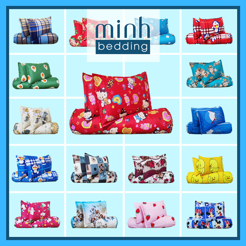 2 áo gối nằm + 1 vỏ gối ôm cotton poly không dây kéo Minh Bedding