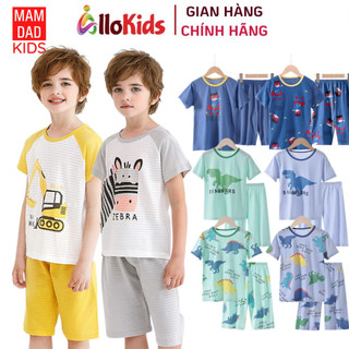 14-40kg Bộ cotton xước, sợi tre cộc tay raglan quần lửng hè cho bé trai bé gái hãng Mamdadkids