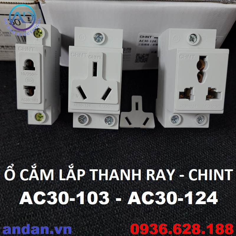 Ổ cắm lắp thanh ray CHINT AC30-103 (ổ 2 chấu) - AC30-124 (ổ 3 chấu) - Ổ cắm cài thanh ray Chint