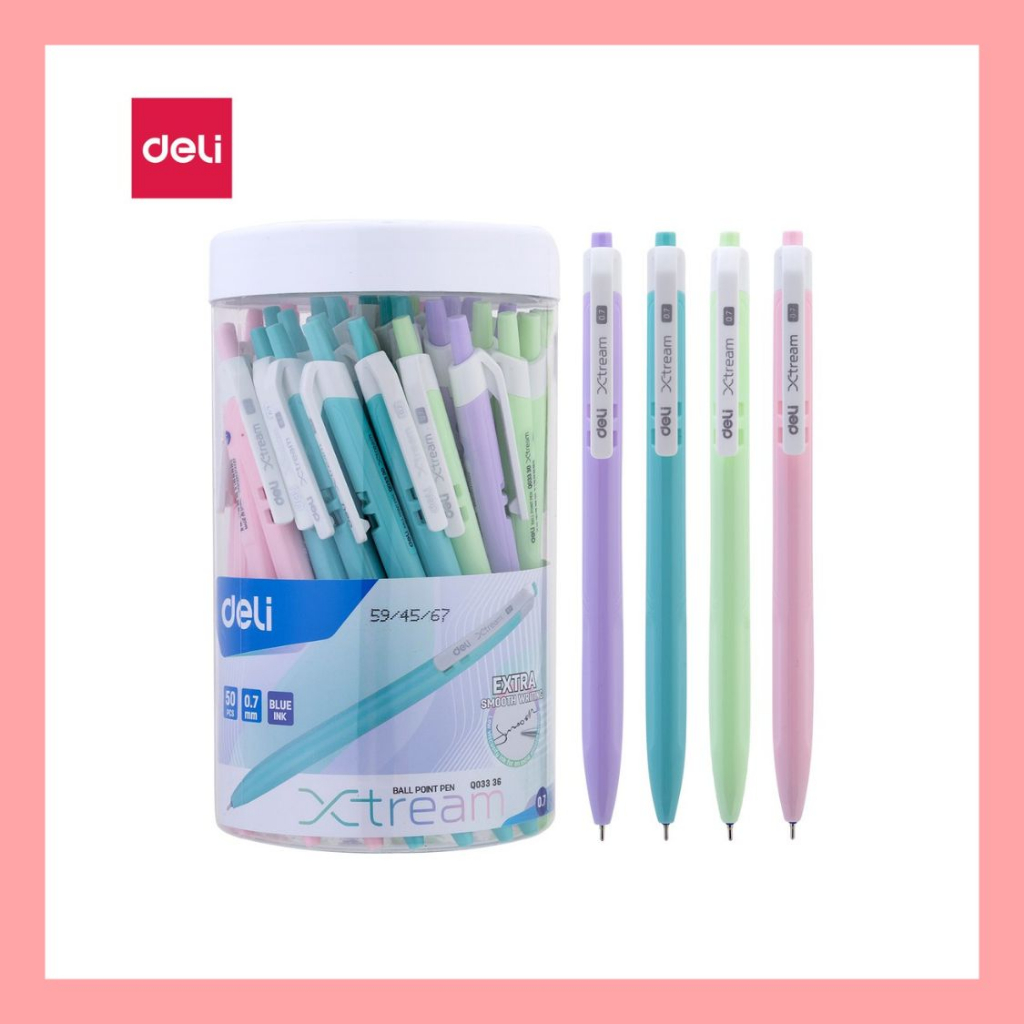 Bút bi xanh văn phòng dạng bấm ngòi 0.7mm - bút deli viết mực xanh đều nét đậm cực đẹp