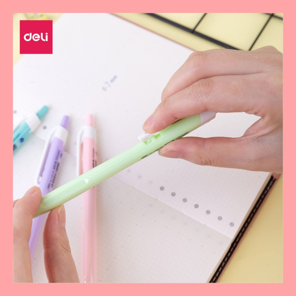 Bút bi xanh văn phòng dạng bấm ngòi 0.7mm - bút deli viết mực xanh đều nét đậm cực đẹp