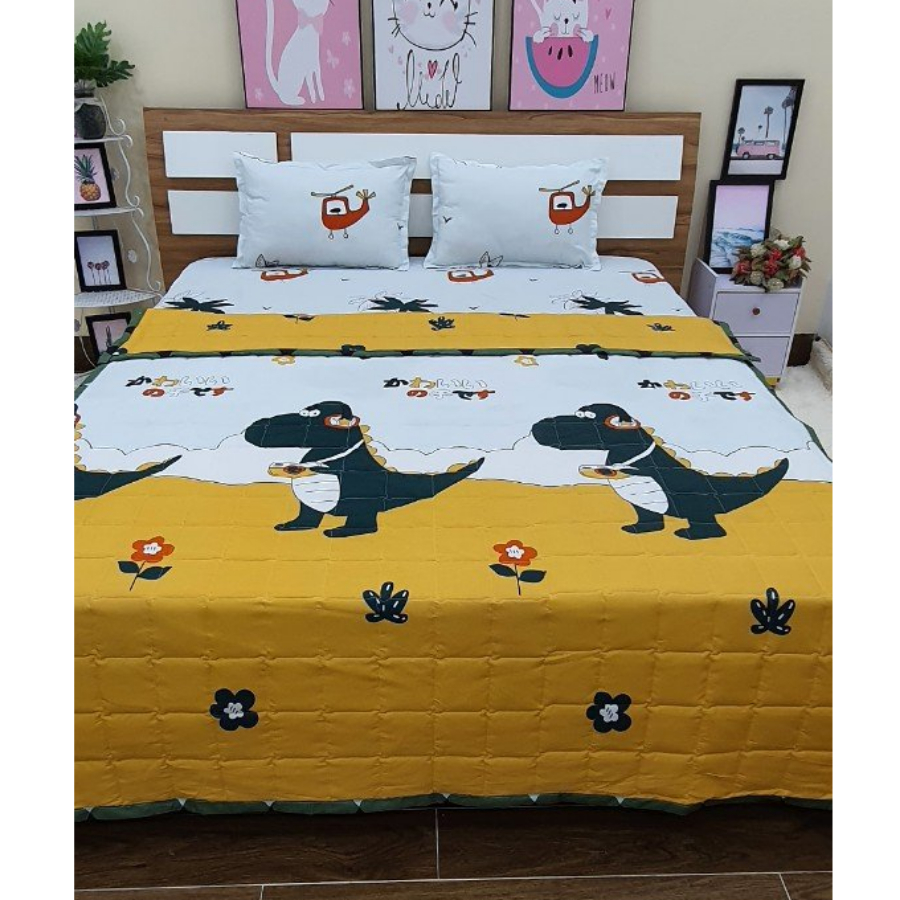 (Siêu đẹp) Chăn hè trần bông 3 lớp cotton poly siêu gọn nhẹ thấm hút mồ hôi tốt - nhiều mẫu - Khủng Long Hàn, Hoa lá,..