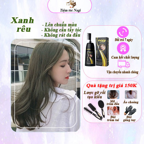 Dầu gội nhuộm tóc màu Xanh rêu Nagi DULL BLUE 15 chiết xuất từ thiên nhiên chai 400ml