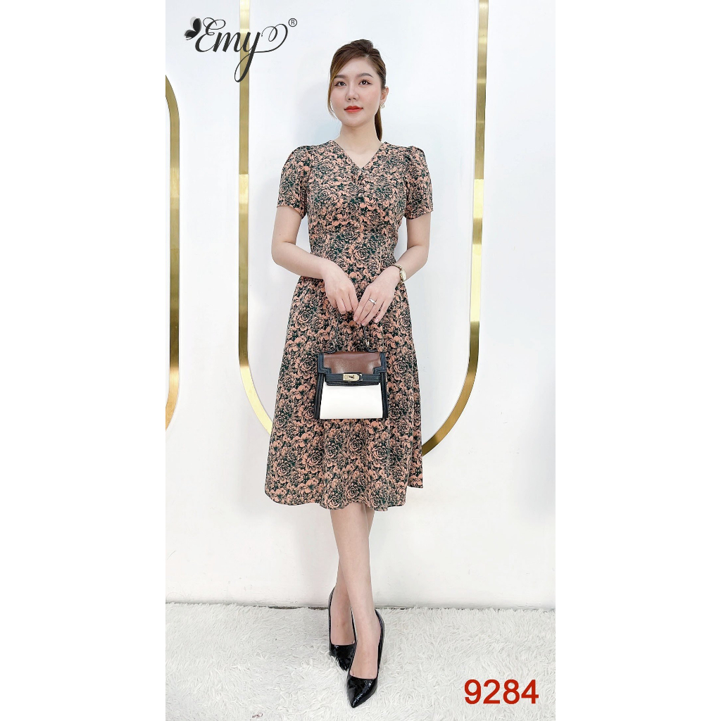 Đầm EMY EM9284 Xoè Hoa Cổ V