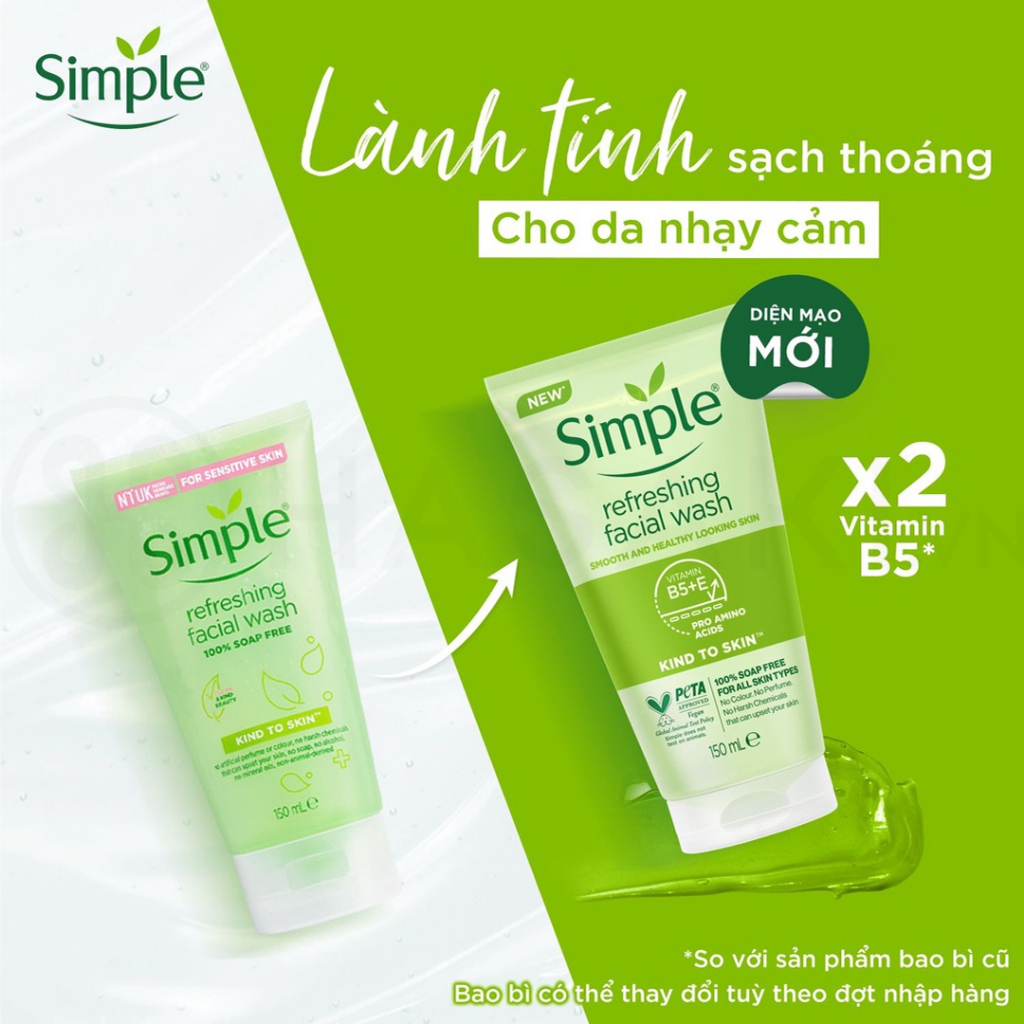 Sữa Rửa Mặt Simple Kind To Skin Refreshing Facial Wash Gel