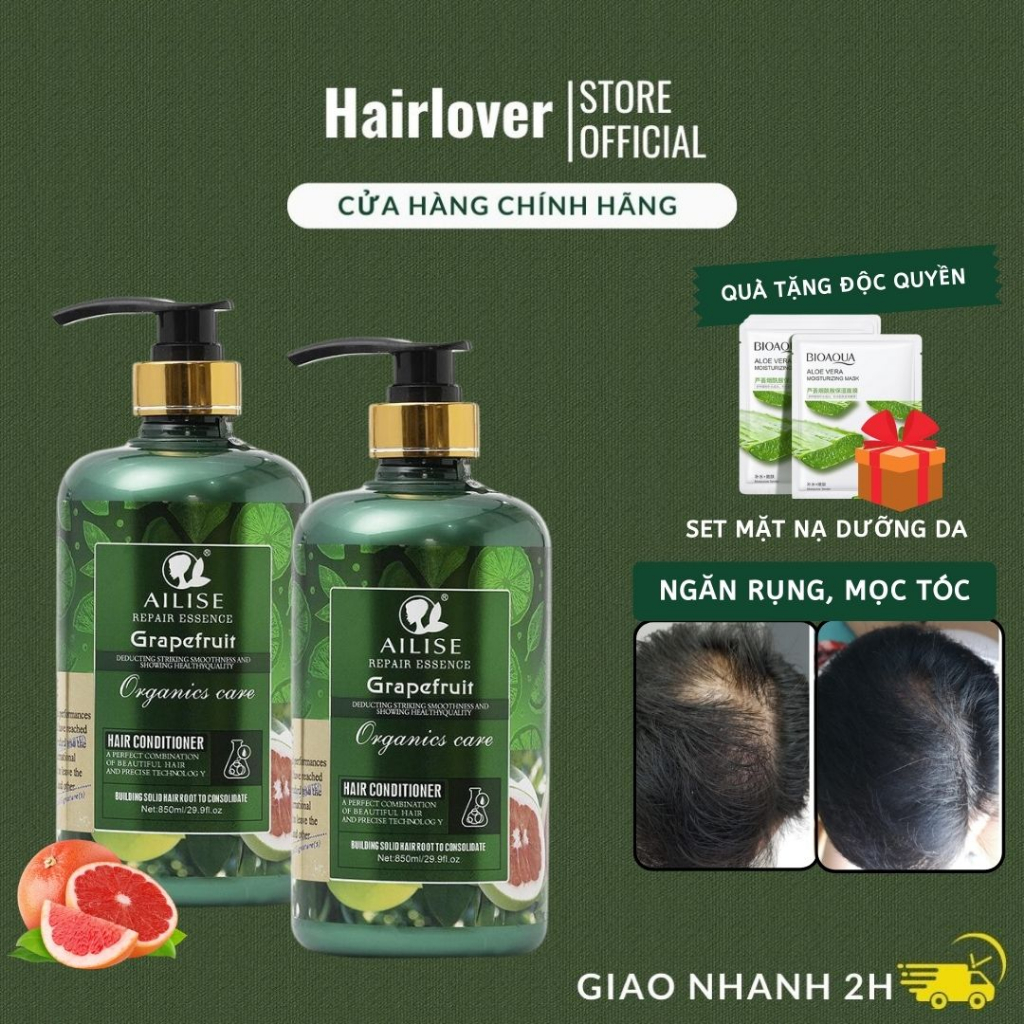 Dầu gội xả bưởi GRAPEFRUIT AILISE 850ML* 2 ngăn rụng tóc kích mọc tóc phục hồi tóc hư tổn Chính Hãng HAIRLOVER