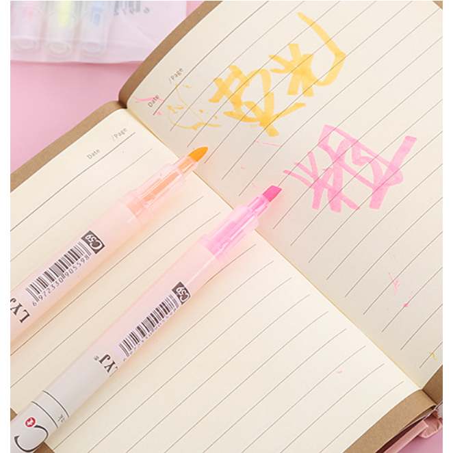 Bộ bút highlight 12 màu 2 đầu Hi03, bút nhớ đánh dấu nhiều màu 2 ngòi