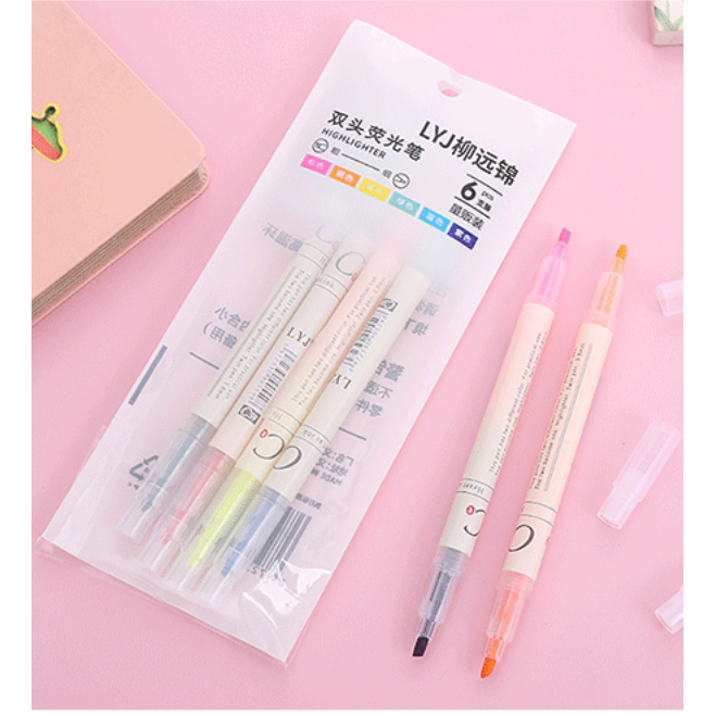 Bộ bút highlight 12 màu 2 đầu Hi03, bút nhớ đánh dấu nhiều màu 2 ngòi