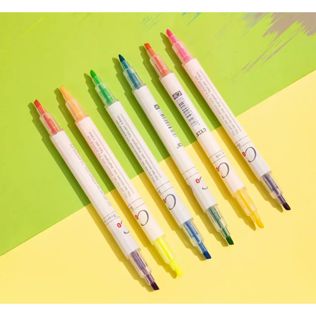 Bộ bút highlight 12 màu 2 đầu Hi03, bút nhớ đánh dấu nhiều màu 2 ngòi