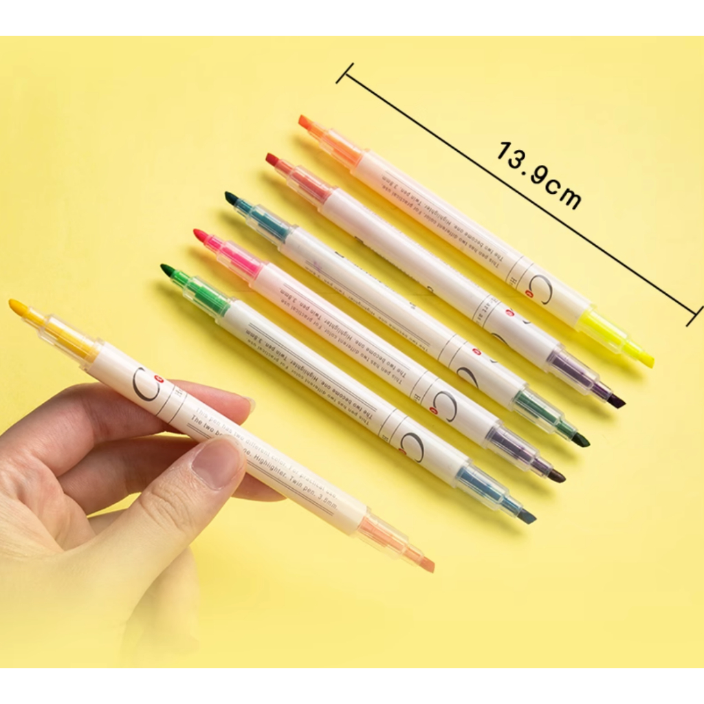Bộ bút highlight 12 màu 2 đầu Hi03, bút nhớ đánh dấu nhiều màu 2 ngòi