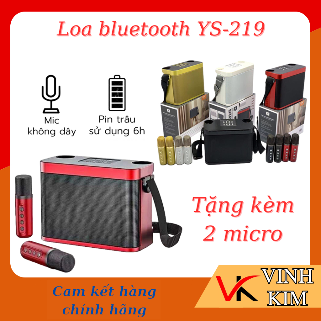 Loa bluetooth YS 219, tặng kèm 2 mic không dây, âm thanh chuẩn, hát karaoke cực hay, thỏa mãn nhu cầu làm ca sĩ tại gia