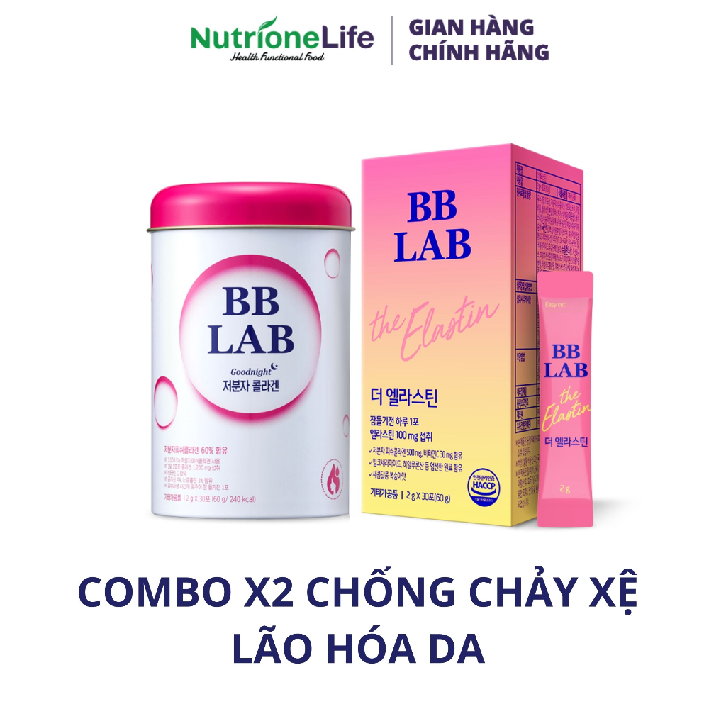 Combo Bột Uống BB LAB The Elastin và Low Molecular Collagen Bổ Sung Collagen Giúp Da Khỏe Mạnh Tăng Độ Đàn Hồi 30Gói/Hộp