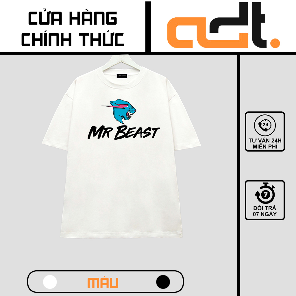Áo thun đen trắng tay ngắn in chữ Youtube Mr Beast cá tính - chất thun thoáng mát