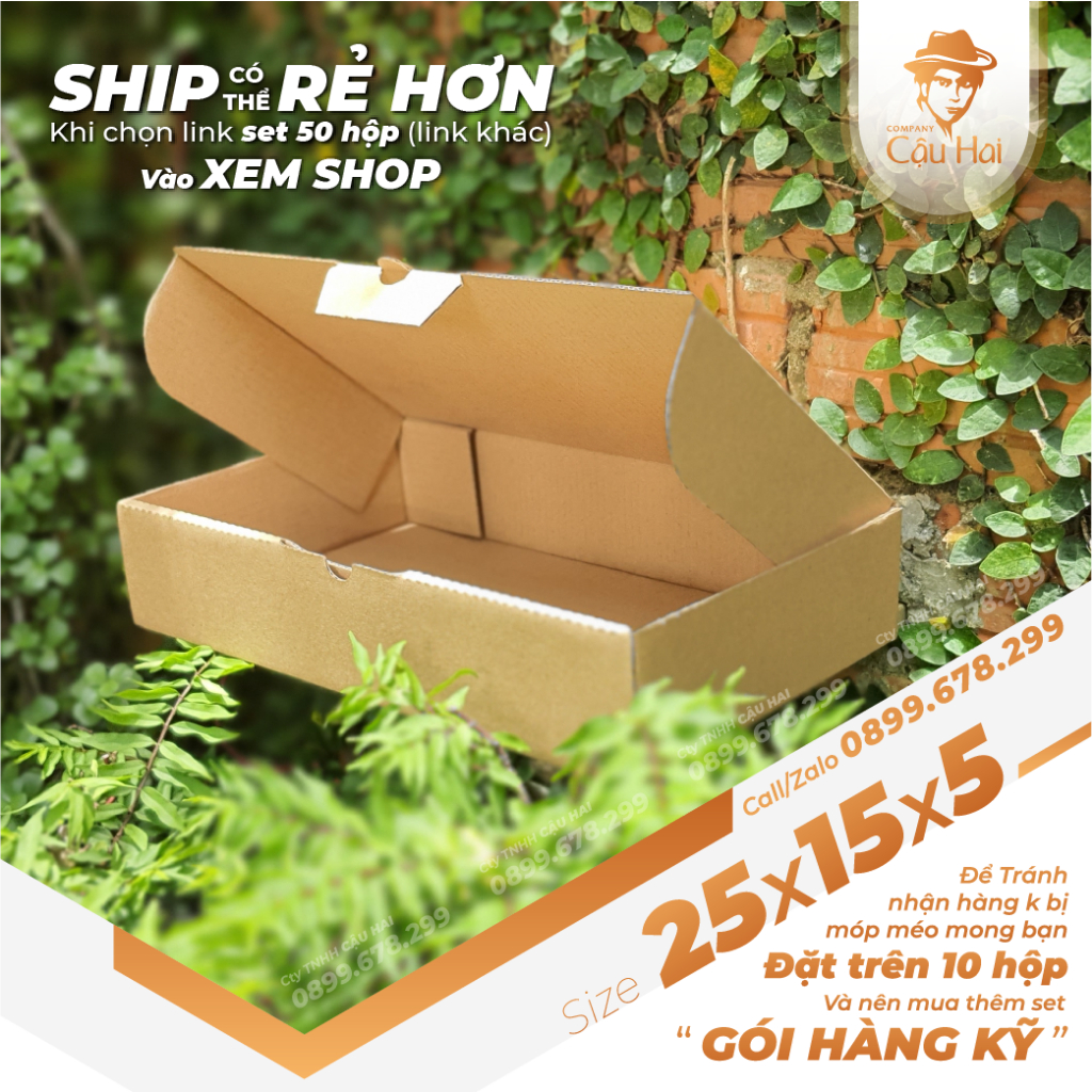 Set 5 Hộp carton nắp GẬP 25x15x5