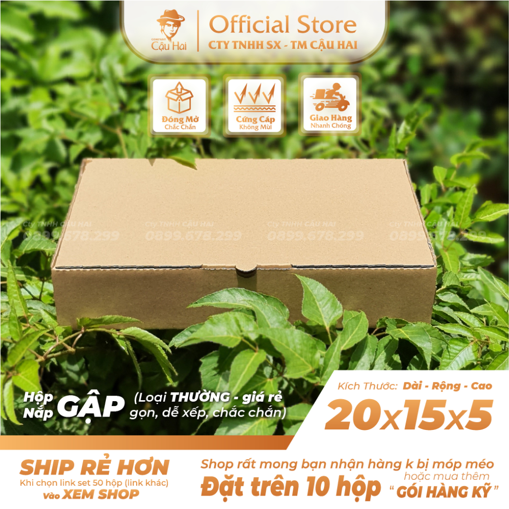Set 5 Hộp carton nắp GẬP 20x15x5