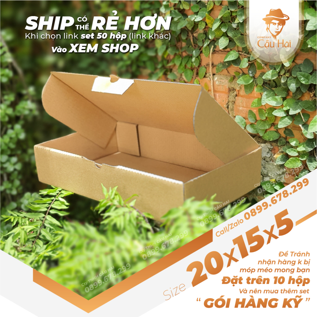 Set 5 Hộp carton nắp GẬP 20x15x5