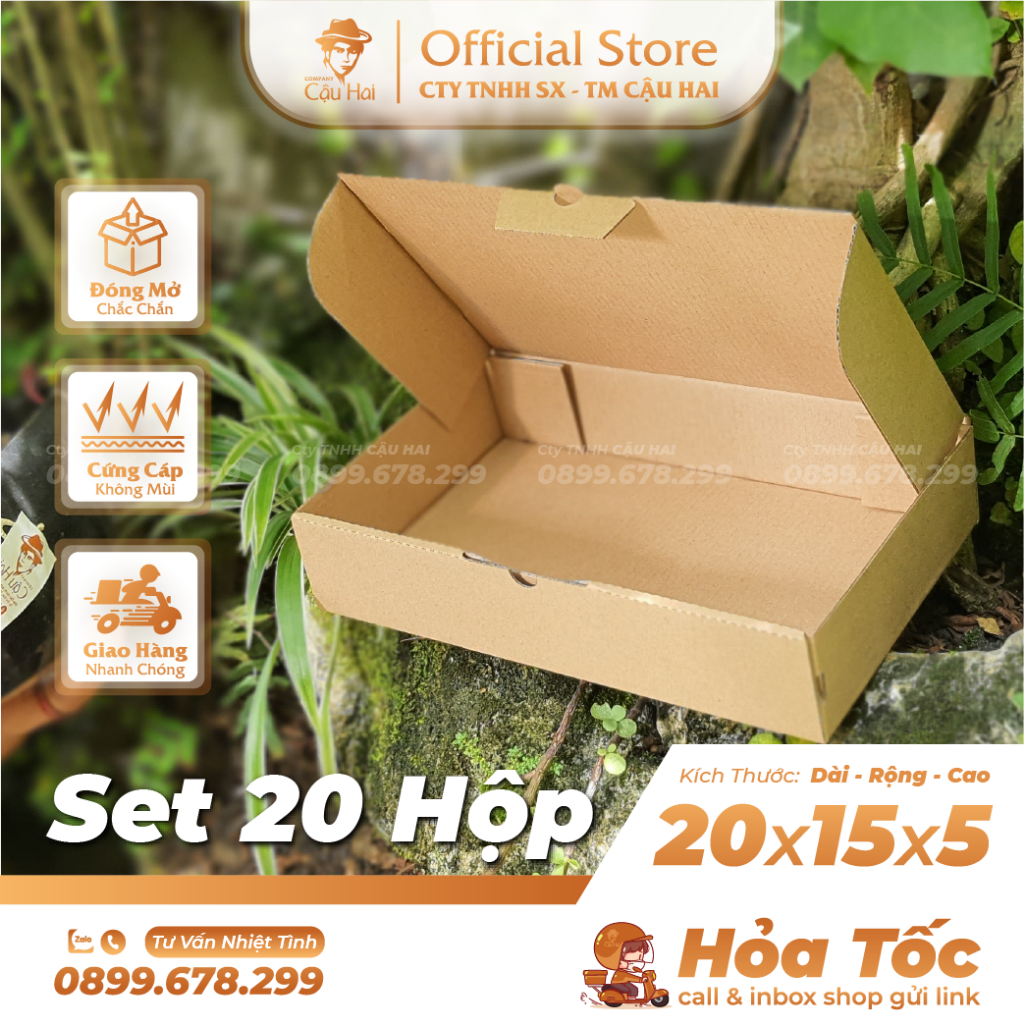 Set 20 hộp carton nắp GẬP 20x15x5