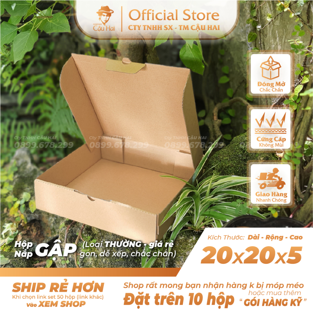 Set 5 Hộp carton nắp GẬP 20x20x5
