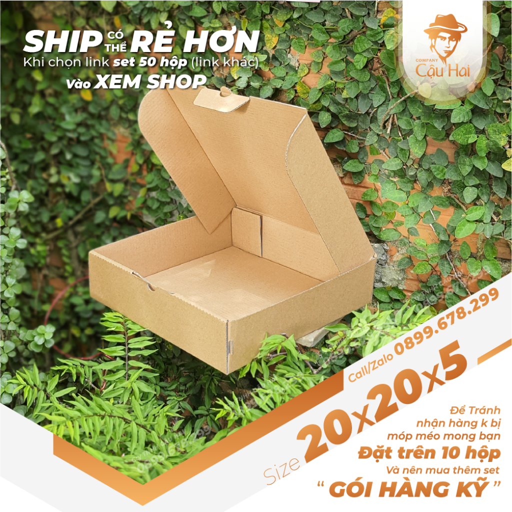 Set 5 Hộp carton nắp GẬP 20x20x5