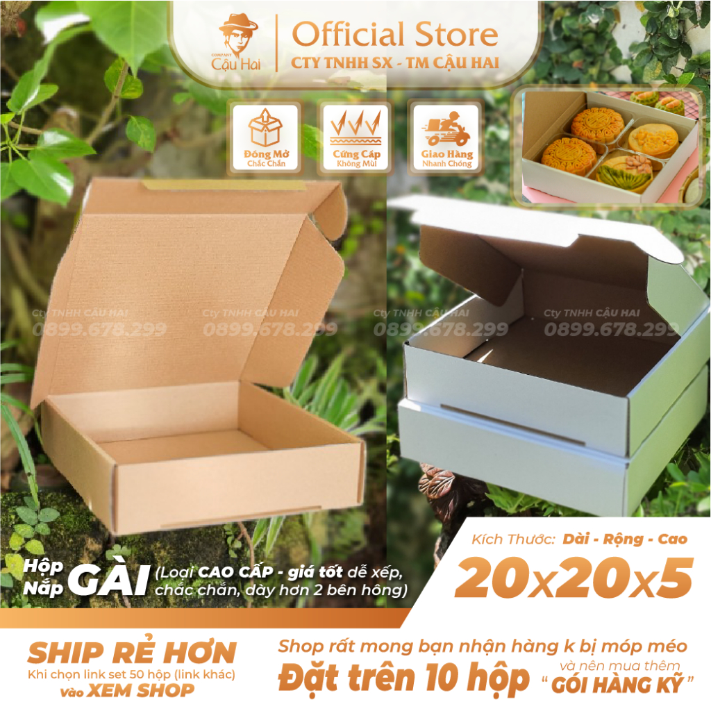 Set 5 Hộp carton nắp GÀI 20x20x5