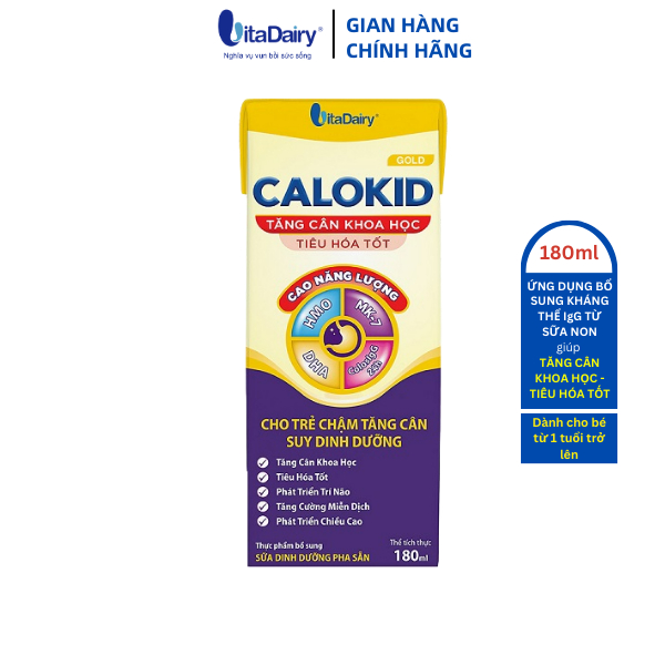 SBPS Calokid Gold 180ml giúp bé tăng cân khoa học, tiêu hóa tốt (lốc 4 hộp) - VitaDairy