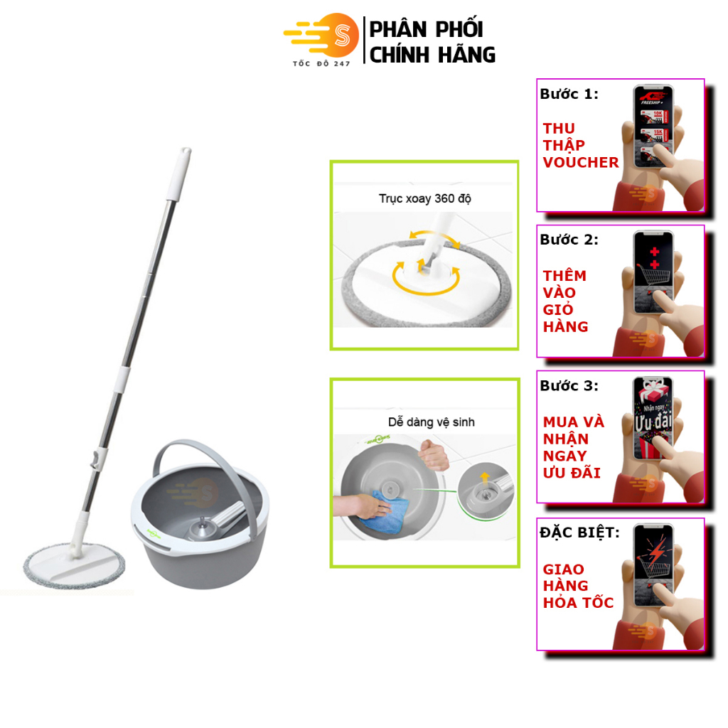 Bộ lau nhà 360 độ cải tiến mới nhỏ gọn cao cấp thông minh Scotch-Brite 3M BLN-360CT