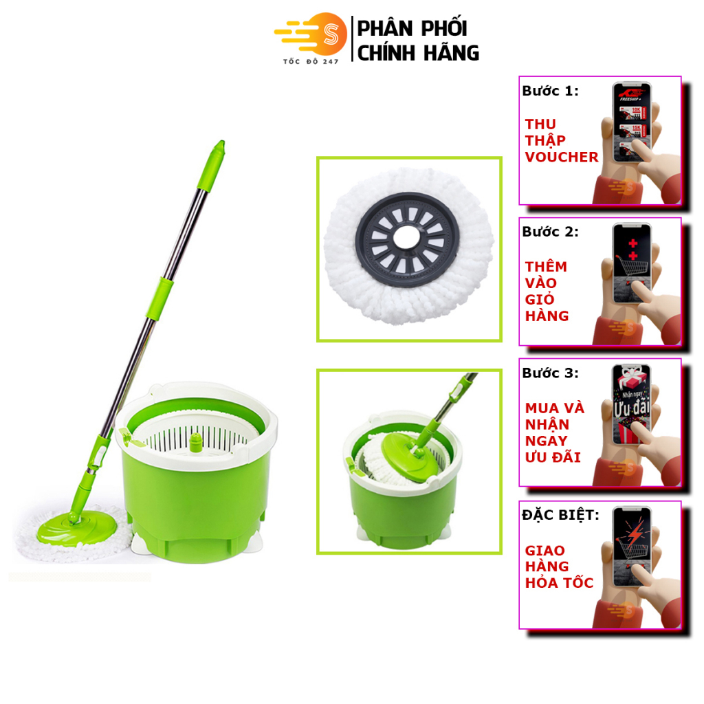 Bộ lau nhà 360 độ nhỏ gọn cao cấp Scotch-Brite 3M BLN-360 - siêu thấm hút, siêu bền