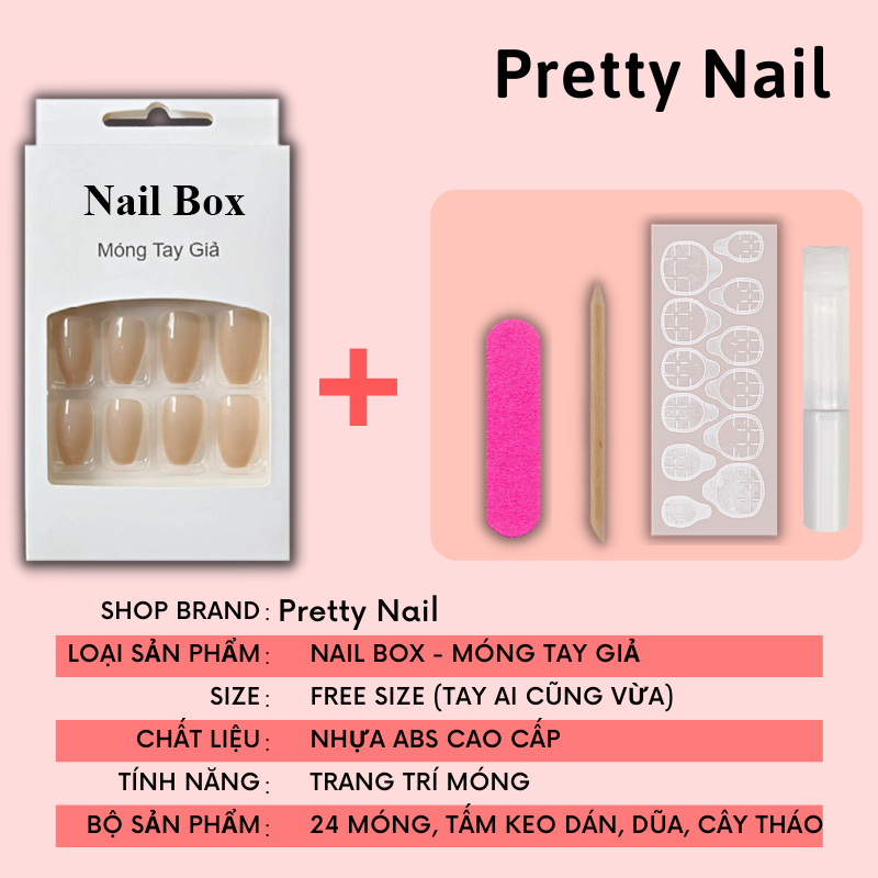 Móng Tay Giả Đính Đá Pretty Nail Box 24 Móng Kèm Keo Giá Rẻ
