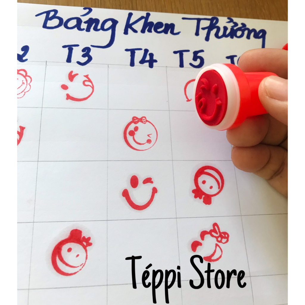 Bộ 10 Con Dấu Khen Thưởng Hình Mặt Cười - BỘ 10 CON DẤU STICKER CHO BÉ