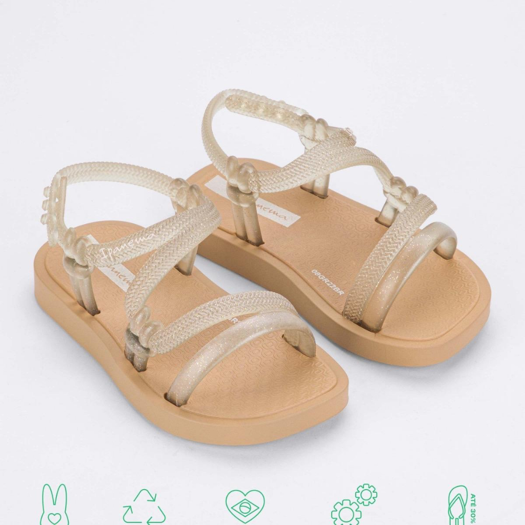 Sandal nhựa thơm bé gái Ipanema Solar Mais baby Beigh/Beigh Glitter