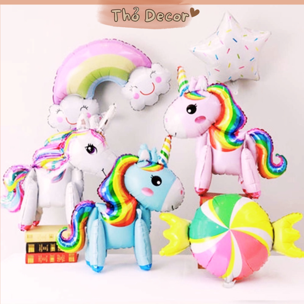 Bóng Tráng Nhôm Ngựa Pony 4D Có Chân Đứng Trang Trí Tiệc, Sinh Nhật