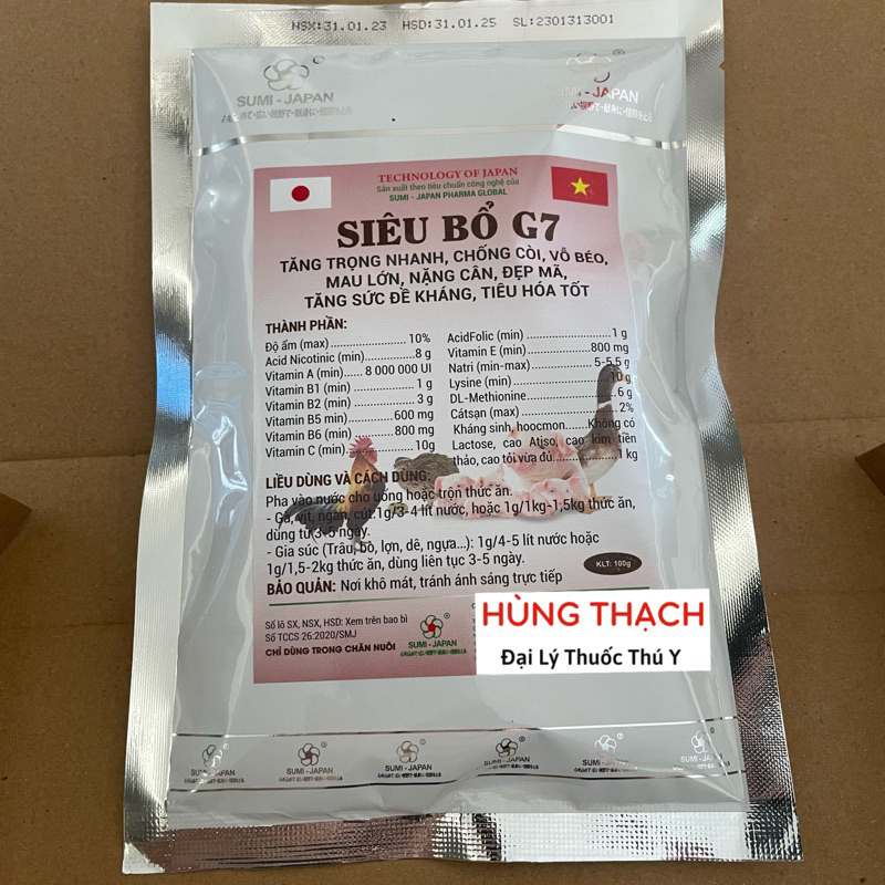 SIÊU BỔ G7 gói 100g cớm tan, tăng trọng nhanh chăm sóc vật nuôi Vitamin & chất bổ sung dinh dưỡng