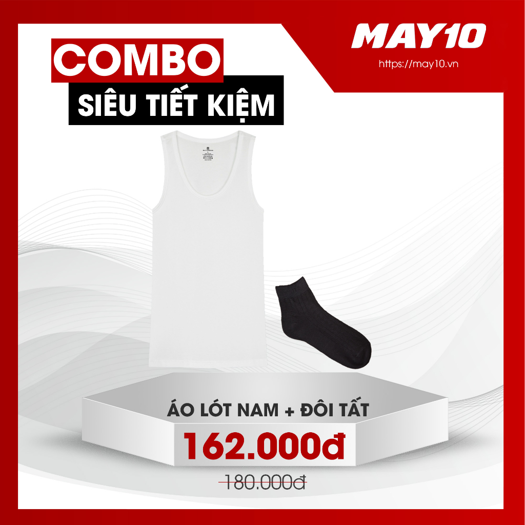 COMBO siêu tiết kiệm áo lót ba lỗ nam may 10 + tất cổ cao nam may 10 45k ( áo + tất giao màu ngẫu nhiên )