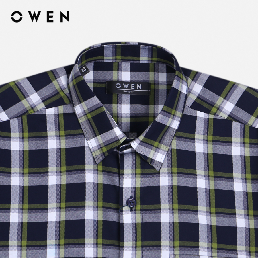 OWEN - Áo sơ mi ngắn tay Nam Owen dáng Body Fit màu Navy chất liệu Bamboo-Microfiber - BA23310NT