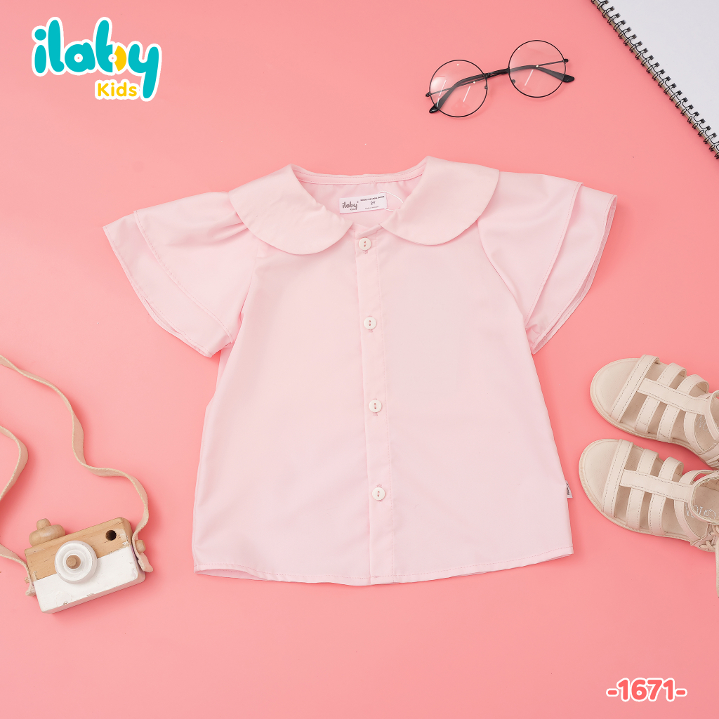Áo sơ mi bé gái ILABY tay hai tầng chất liệu thô cotton mềm mại thoáng mát