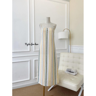 Đầm hai dây linen nút ngọc sọc nhiều màu 💓- Váy hai dây thiết kế shop chụp cận chất