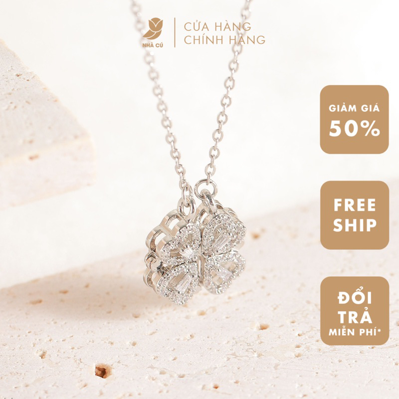 Dây chuyền nữ đá ZIRCON CZ 5A mặt cỏ 4 lá NHÀ CÚ màu bạc nữ tính phong cách dây chuyền hàn quốc 6988