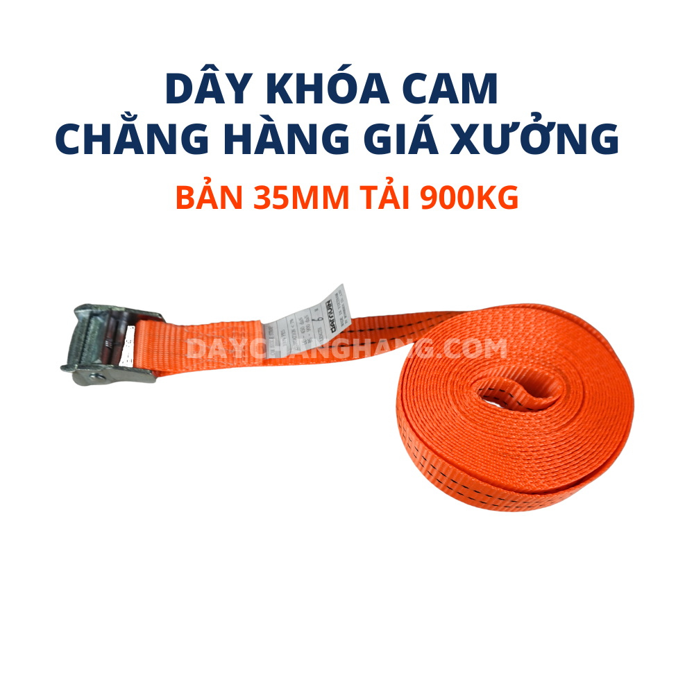 Dây chằng hàng khoá cam bản 35mm tải 900kg không móc - Làm từ chất liệu 100% Polyester màu cam