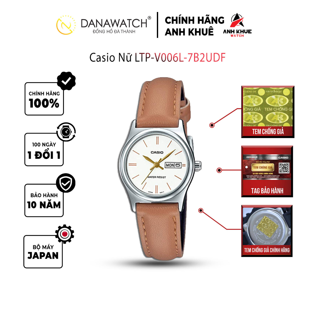 Đồng hồ Casio Nữ chính hãng Casio Nhật Bản LTP-V006L-7B2UDF dây da chính hãng chống nước tốt